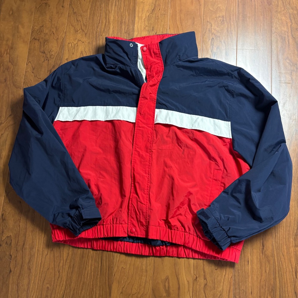 Vintage Eddie Bauer 90s Colorblock Windbreaker Jacket Navy Red Mens XXL